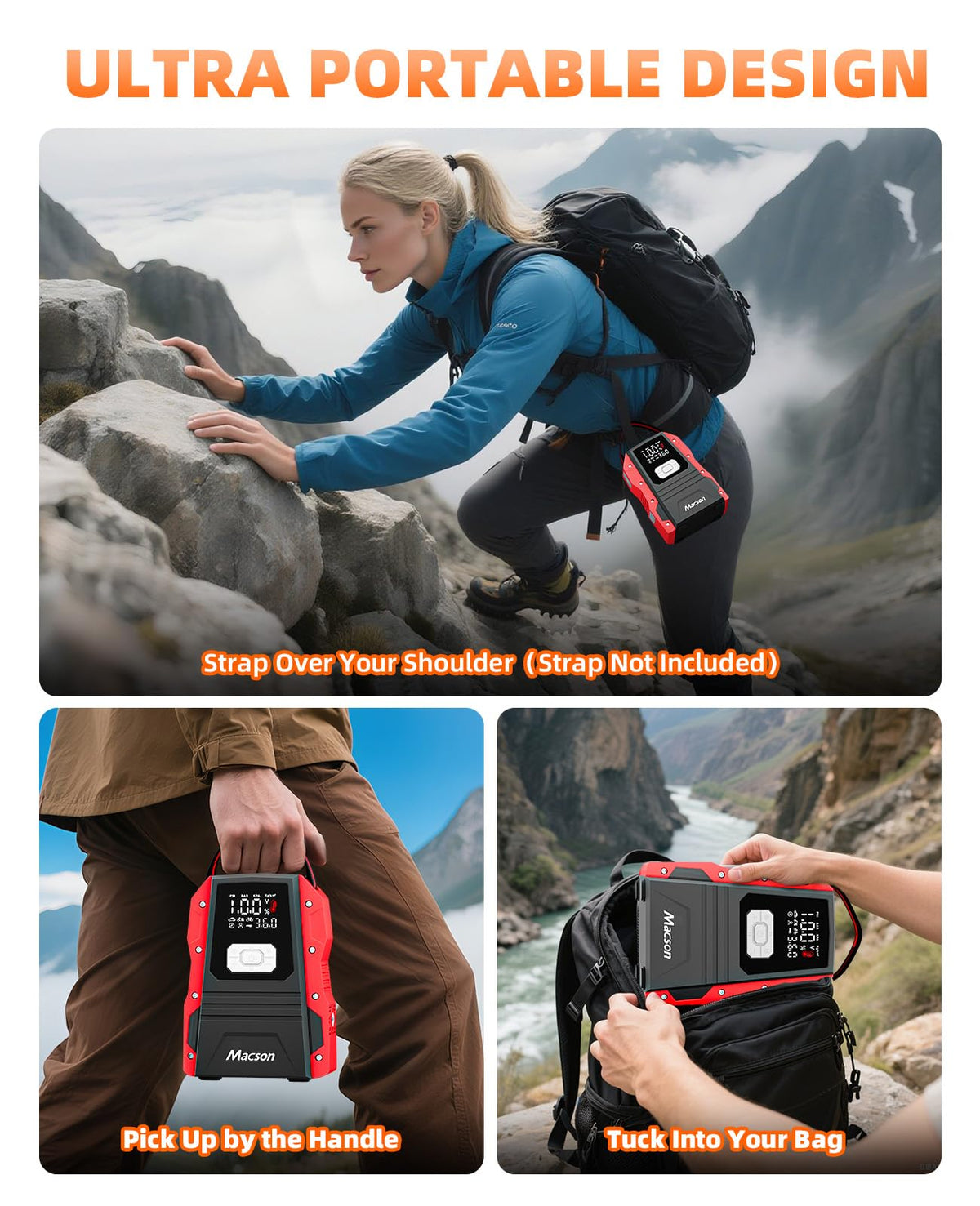 Portable 12V Jump Starter with Air Compressor and 150PSI Tire Inflator B1909