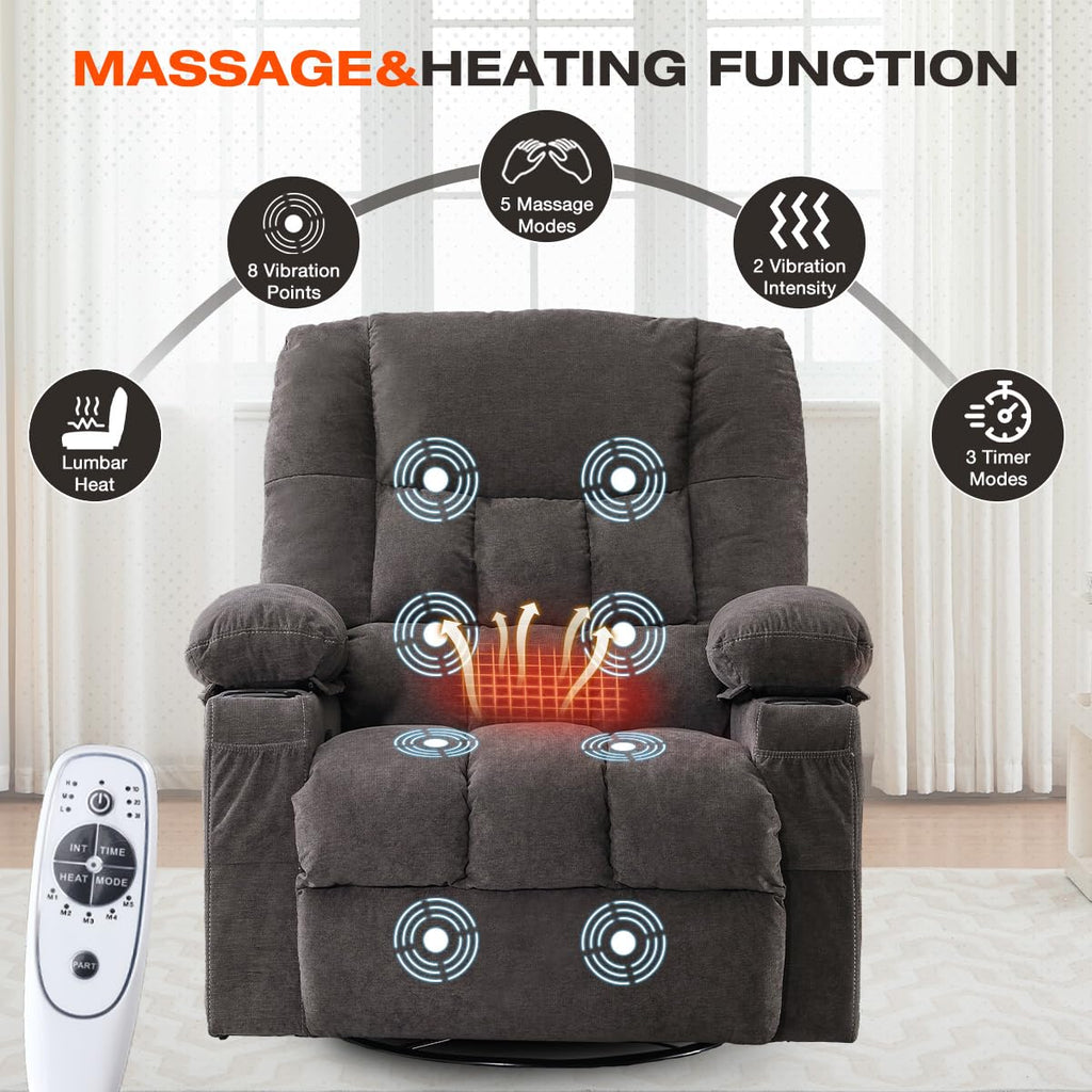 Oversized Swivel Rocker Recliner with Massage and Heat K791940
