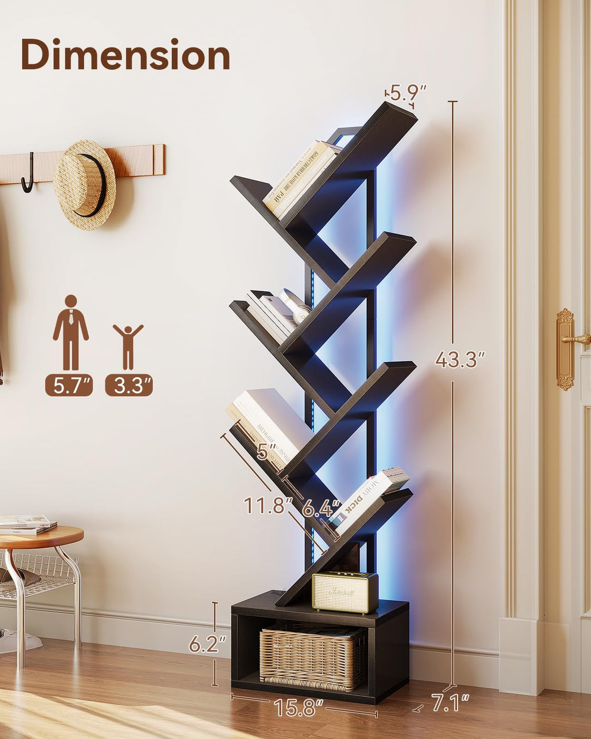 Black 6-Tier Tree Bookshelf with LED Lights R11859