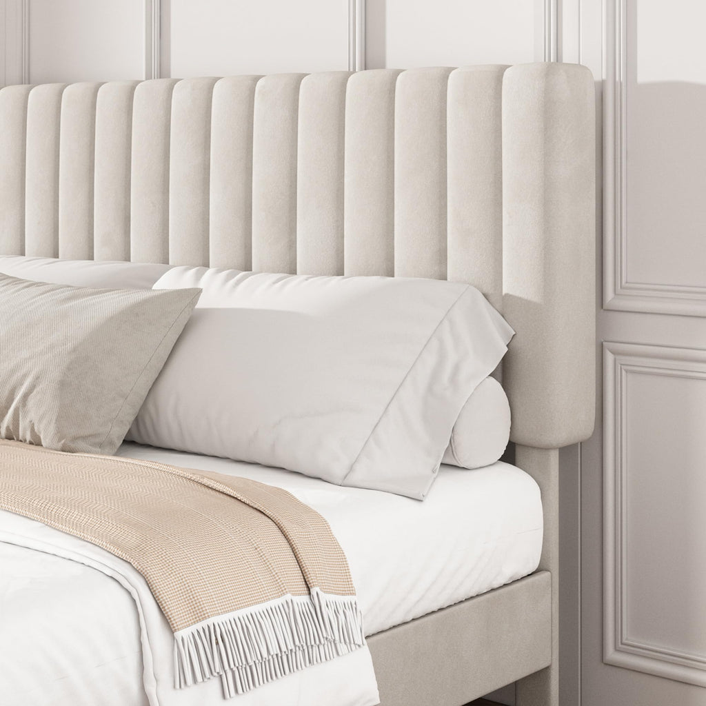 Beige Queen Velvet Bed Frame I42260