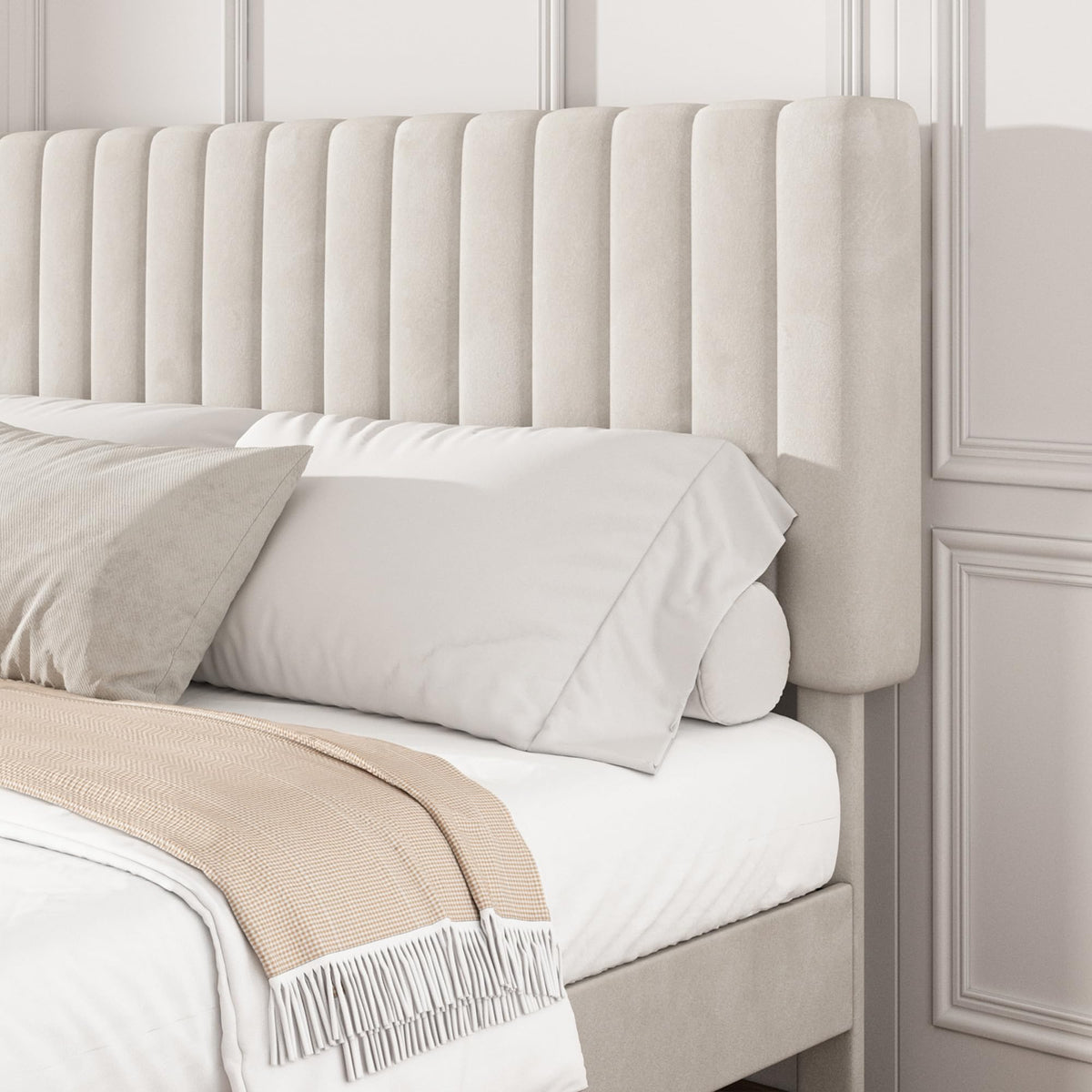 Beige Queen Velvet Bed Frame I42260