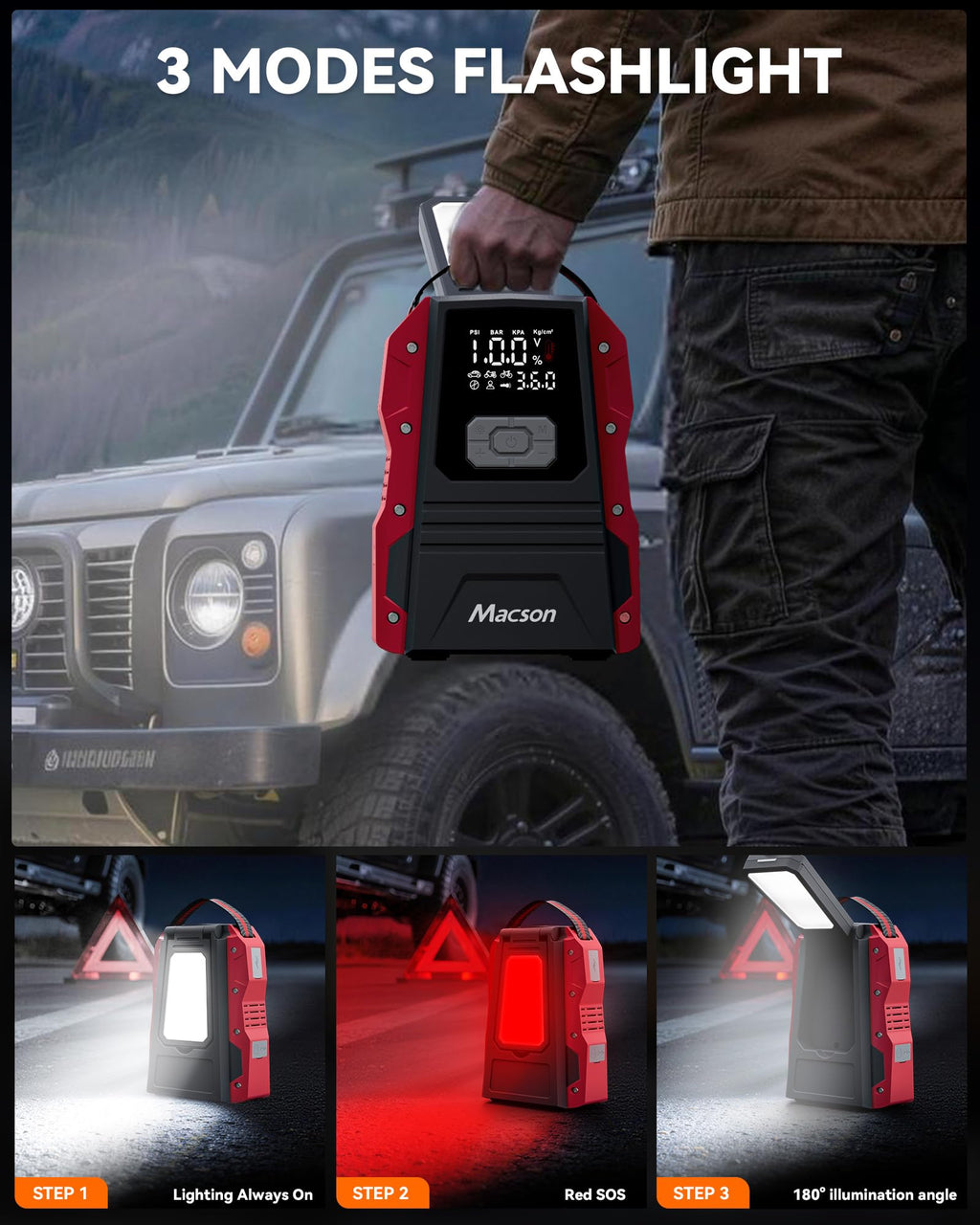 Portable 12V Jump Starter with Air Compressor and 150PSI Tire Inflator B1909