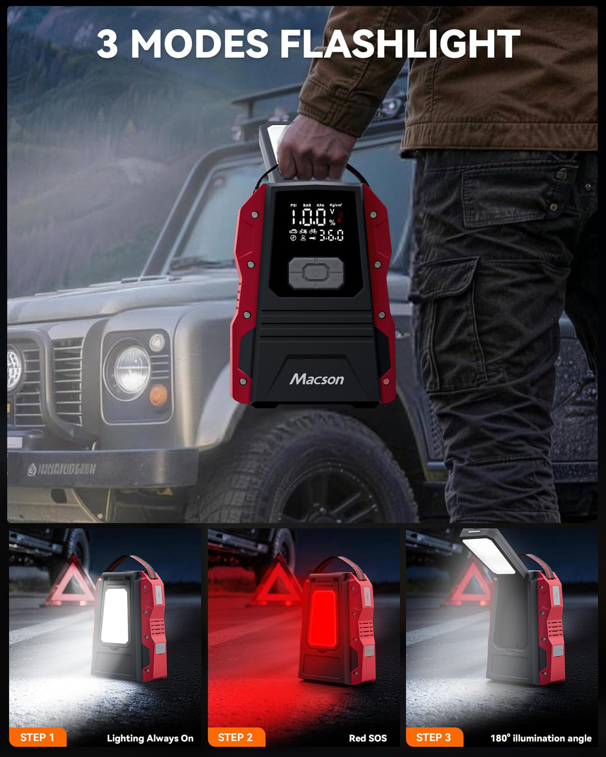 Portable 12V Jump Starter with Air Compressor and 150PSI Tire Inflator B1909