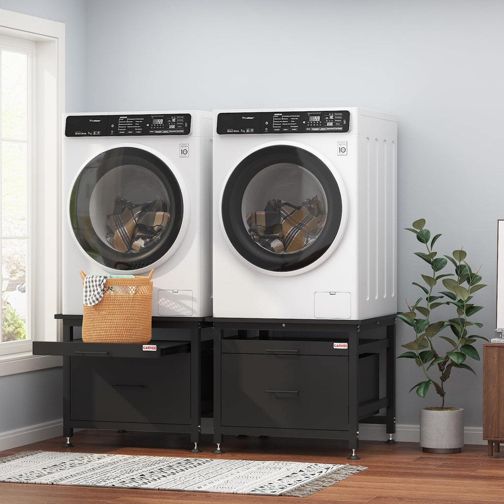 29" Black Metal Washer and Dryer Pedestal with Drawer P55686