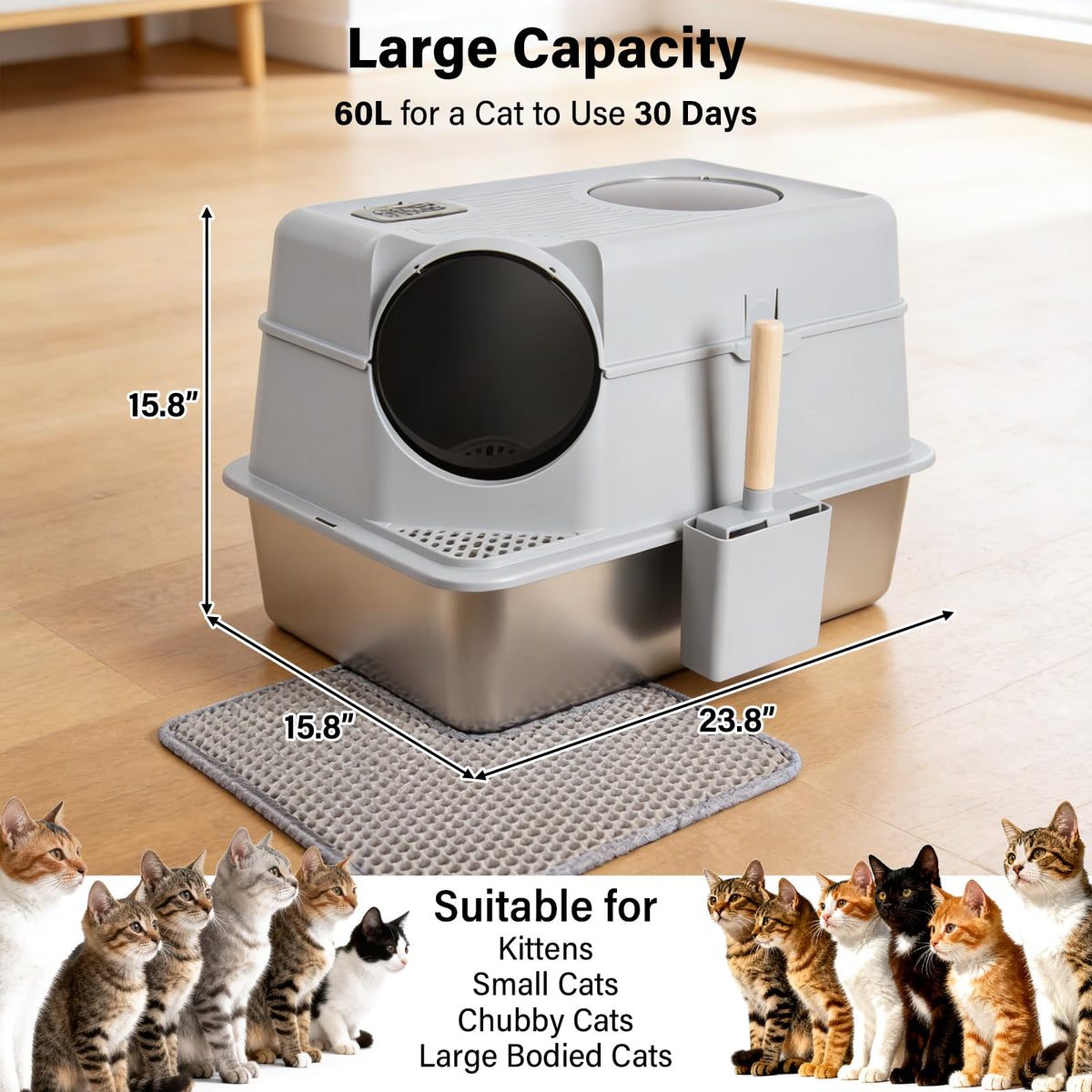 XL Stainless Steel Enclosed Cat Litter Box with Lid O518197