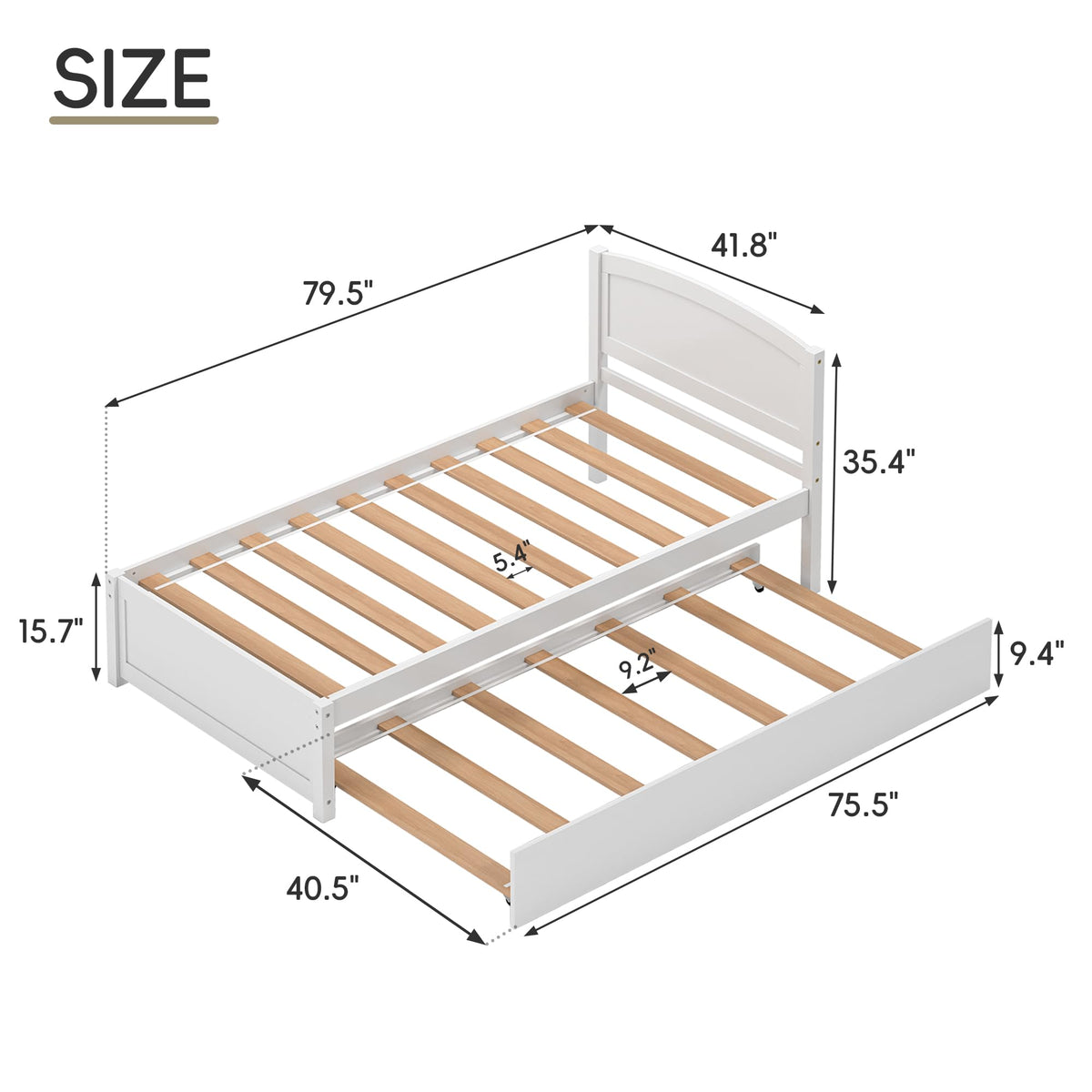 White Twin Trundle Bed with Headboard Q385468