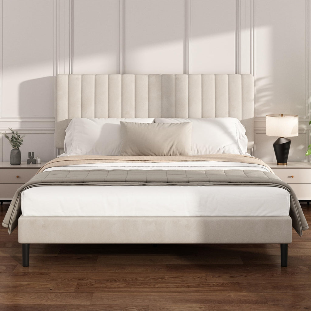 Beige Queen Velvet Bed Frame I42260