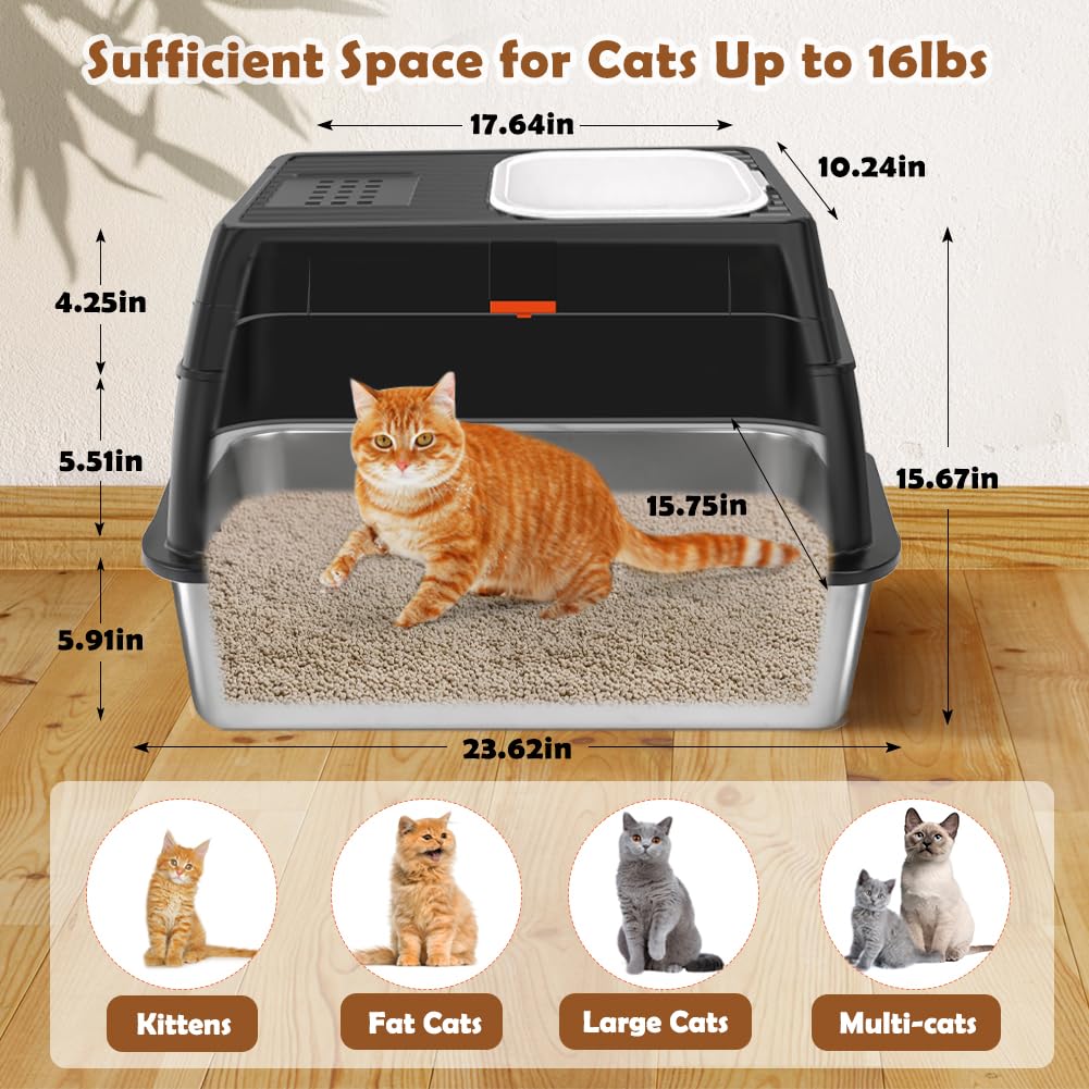 XL Stainless Steel Cat Litter Box with Lid P212054