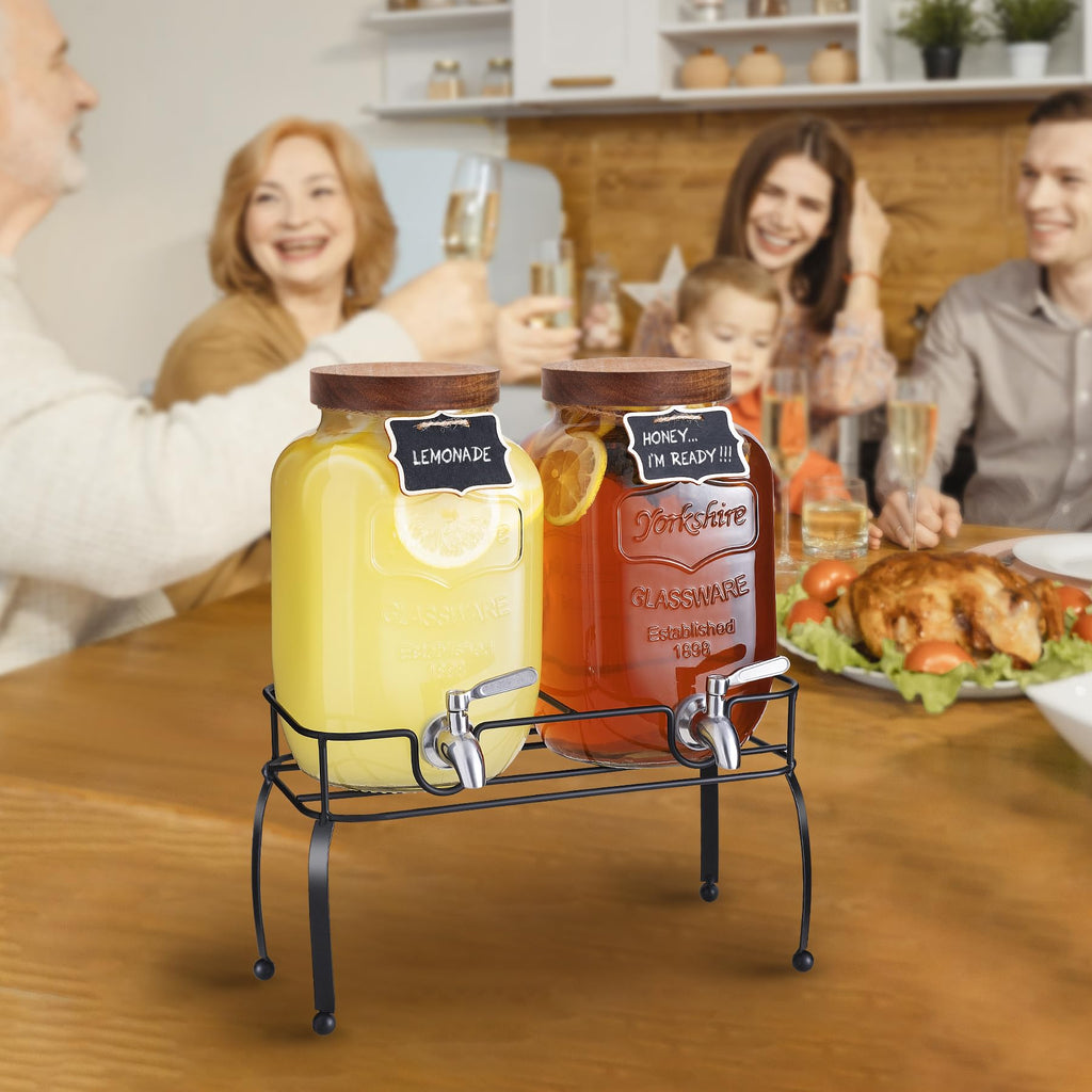 1 Gallon Glass Drink Dispenser with Stand, 2 Pcs F862