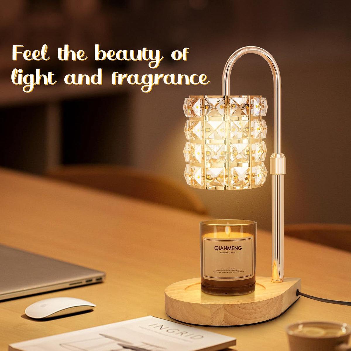 Candle Warmer Lamp with Timer, 2 Bulbs, Gold W1967