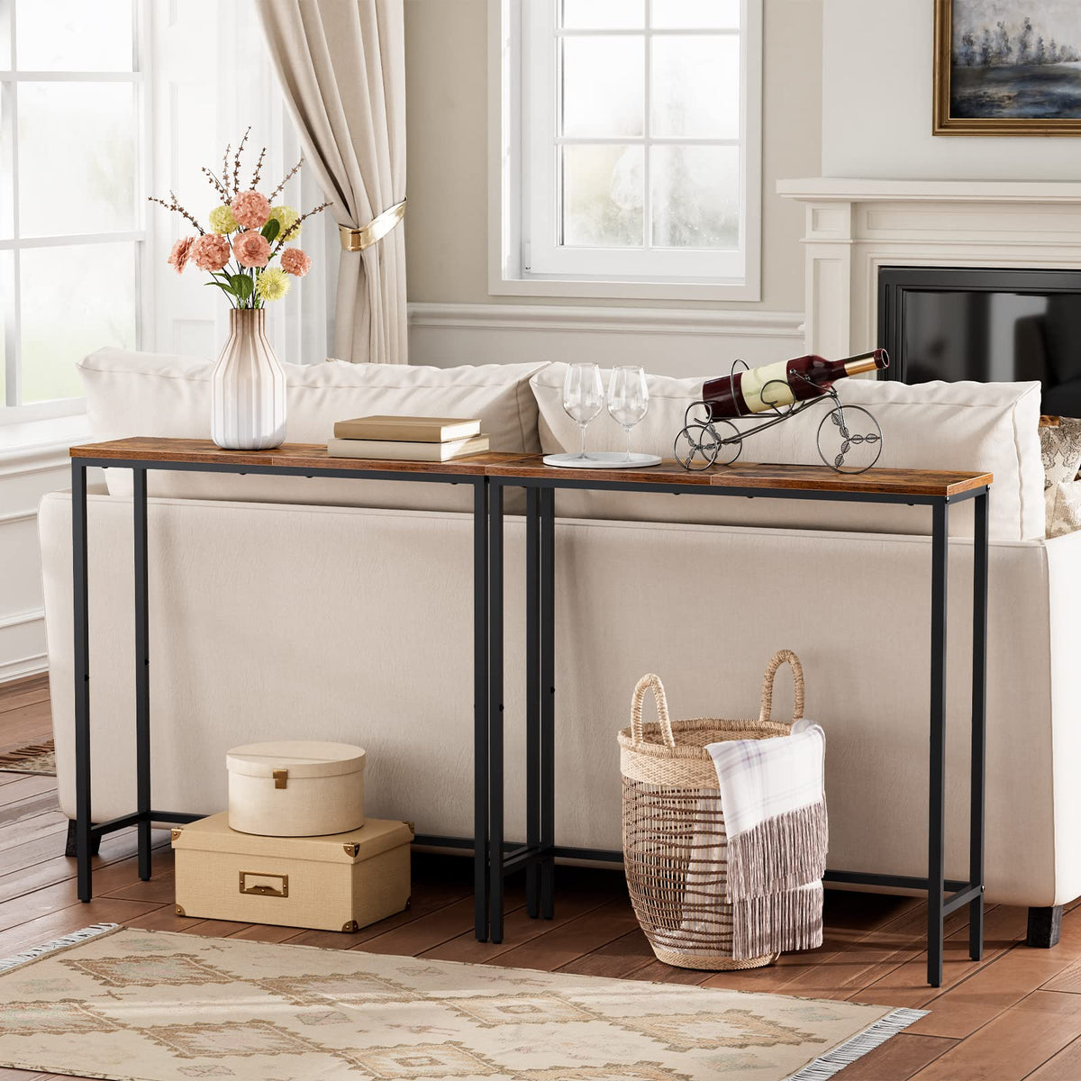 Narrow Console Table, Rustic Brown and Black Y475