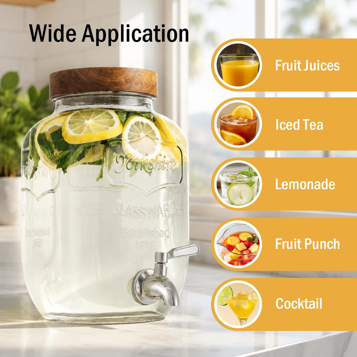 1 Gallon Glass Drink Dispenser with Stand, 2 Pcs F862