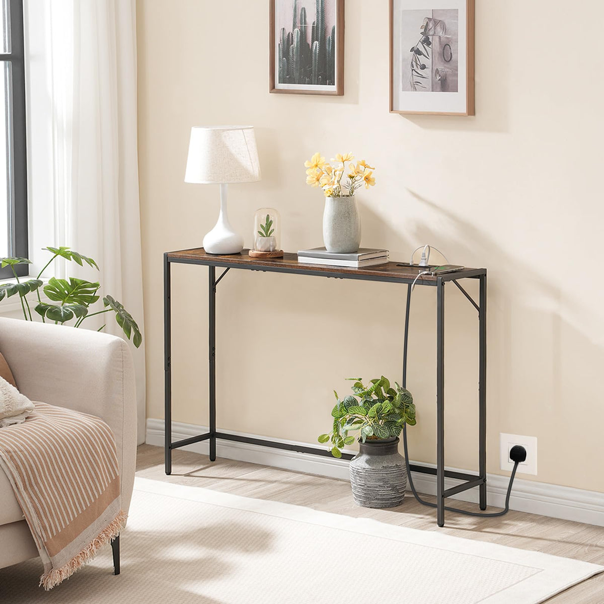 Narrow Sofa Table with Power Station W5069