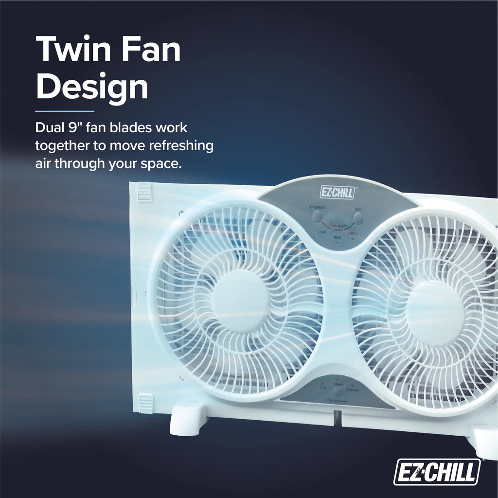 9” Window Fan with Remote Control, 3 Speed Dual Fans, White V603