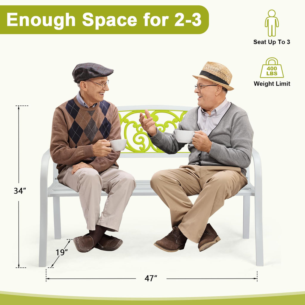 47in Weatherproof Metal Outdoor Bench with Back and Armrests B268