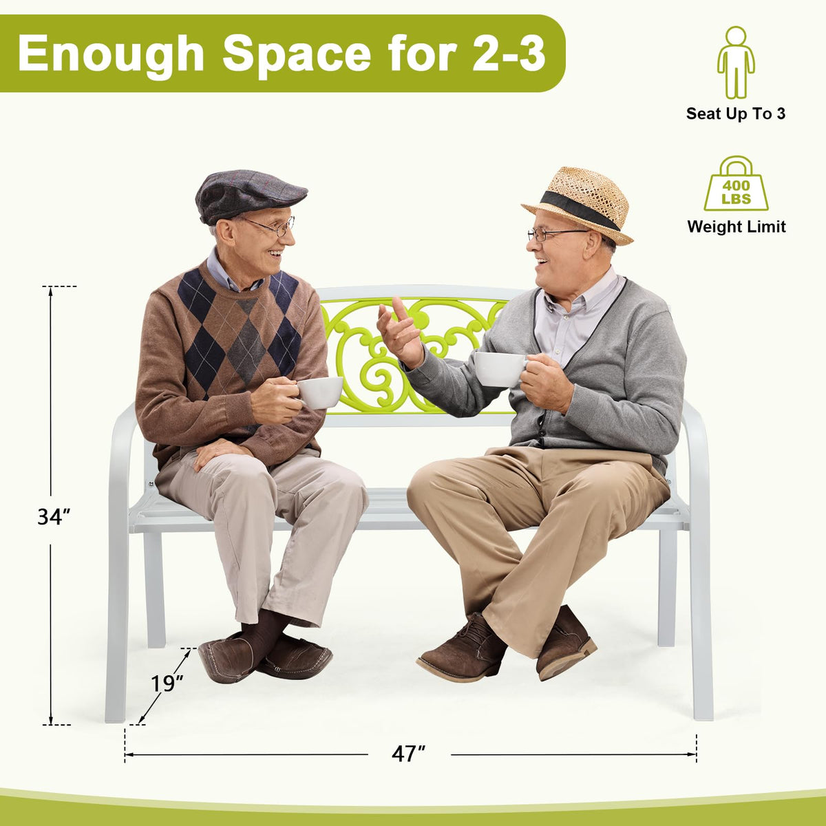 47in Weatherproof Metal Outdoor Bench with Back and Armrests B268