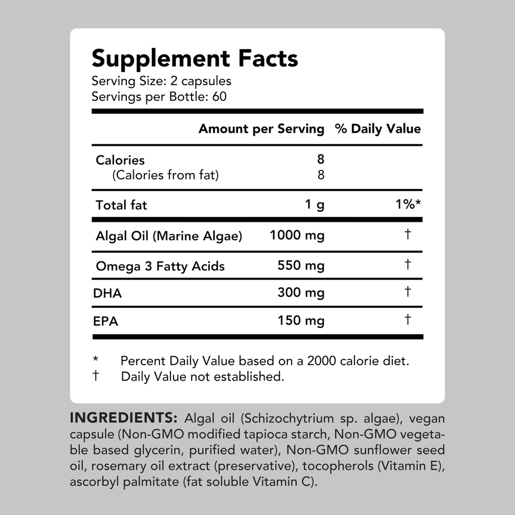 Vegan Omega-3 Algal Oil DHA EPA Softgels, 120ct T917