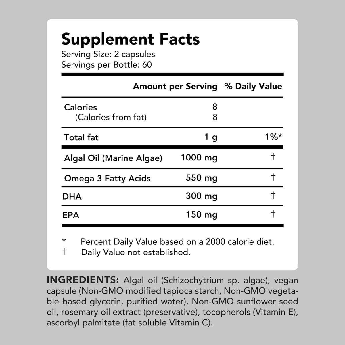 Vegan Omega-3 Algal Oil DHA EPA Softgels, 120ct T917
