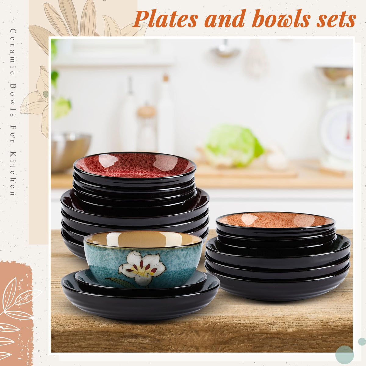 12 Pcs Floral Ceramic Dinnerware Set for 4 I241861