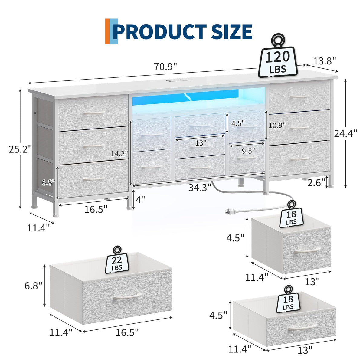 White 70 Inch 13 Drawer TV Stand F4157
