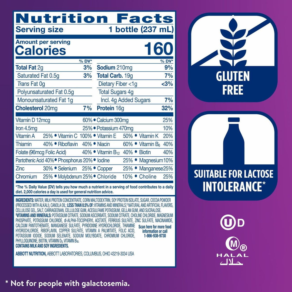 High Protein Milk Chocolate Nutrition Shake 16g Protein 8 fl oz 6 Pack W98692