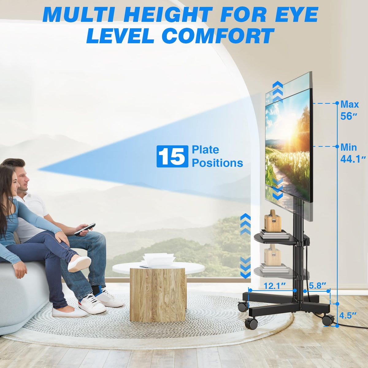 Mobile TV Cart Rolling TV Stand with Power Outlet for 32-75 Inch TVs C65668