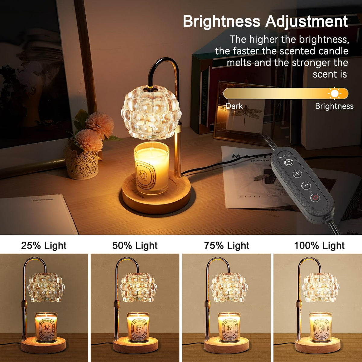 Candle Warmer Lamp with Timer Adjustable Height Dimmer Vintage Glass G33546