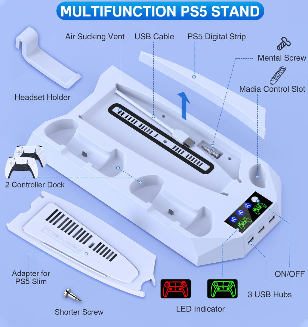 PS5 Cooling Stand with Controller Charging Station, White S3699