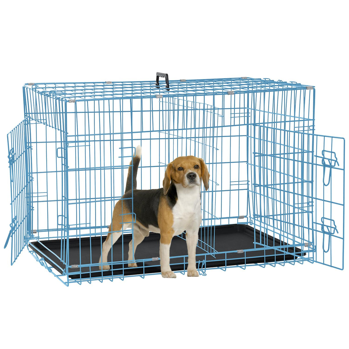 Folding Metal Dog Crate with Plastic Tray & Divider T94339