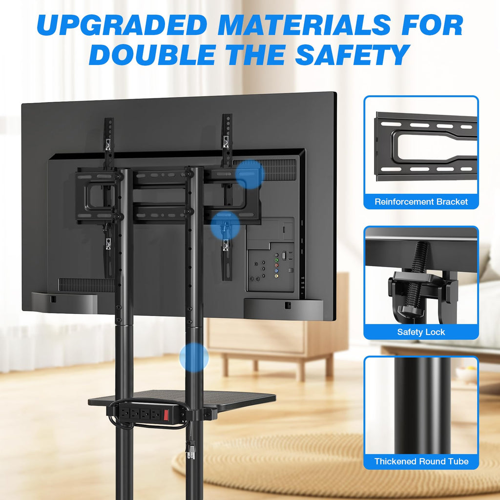 Mobile TV Cart Rolling TV Stand with Power Outlet for 32-75 Inch TVs C65668