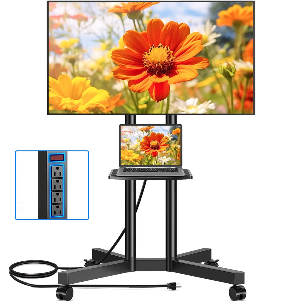 Mobile TV Cart Rolling TV Stand with Power Outlet for 32-75 Inch TVs C65668