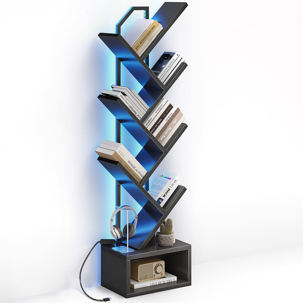 Black 6-Tier Tree Bookshelf with LED Lights R11859