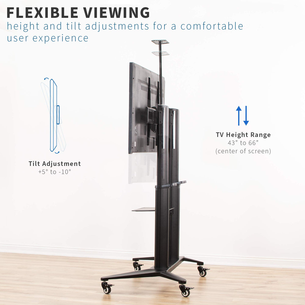 Aluminum Mobile TV Cart for 32 to 120 inch Screens up to 308 lbs, Black Q65211
