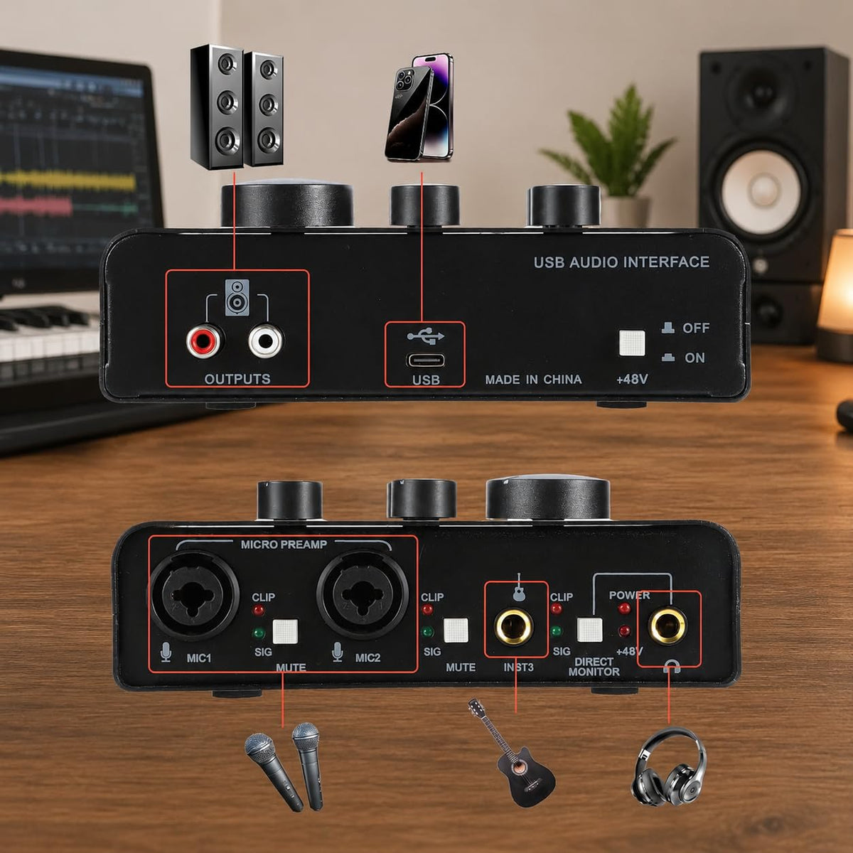 USB C Audio Interface with 48V Phantom Power S82741