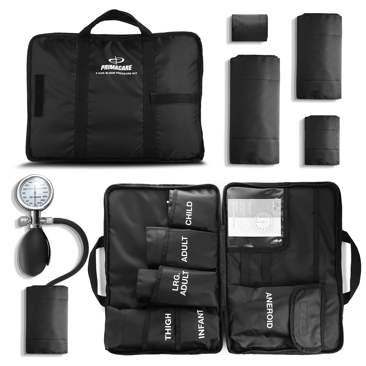 Aneroid Sphygmomanometer and Blood Pressure Cuff Set with 5 Sized Nylon Cuffs X6998