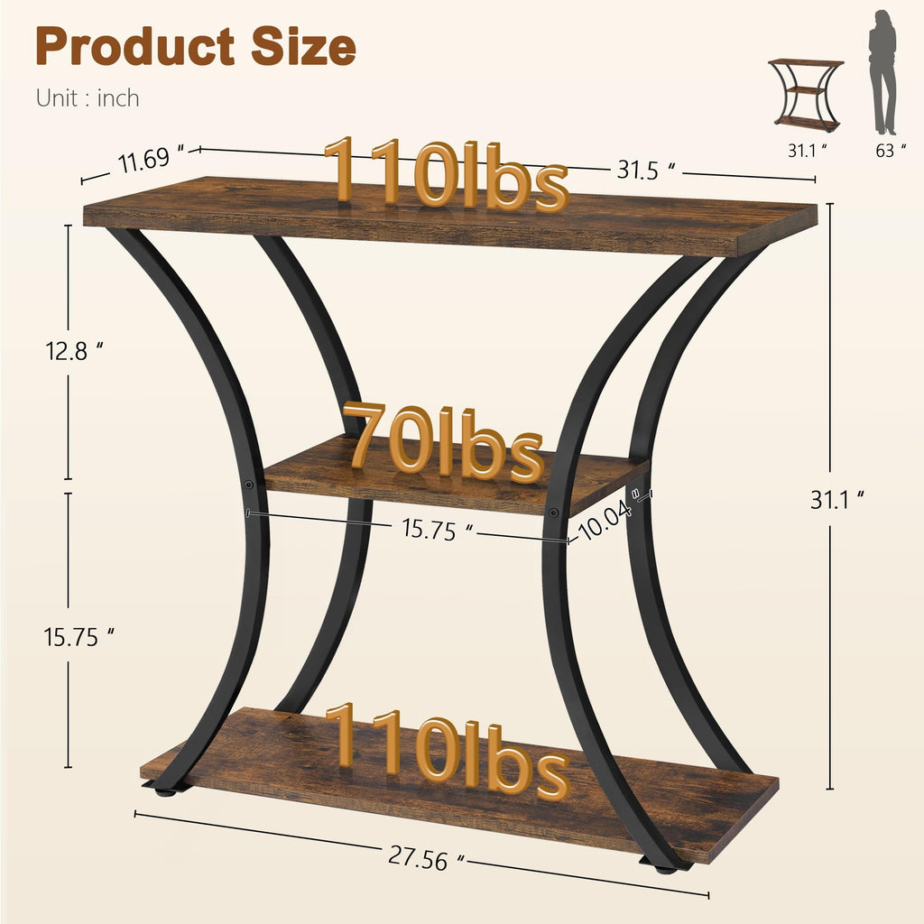 3 Tier Console Table with Open Wood Shelves M401