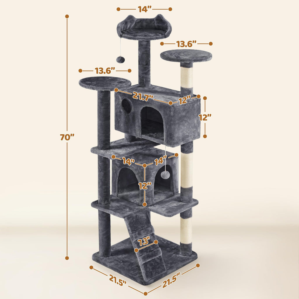 70in Multi-Level Cat Tree with Sisal Scratching Posts R714511