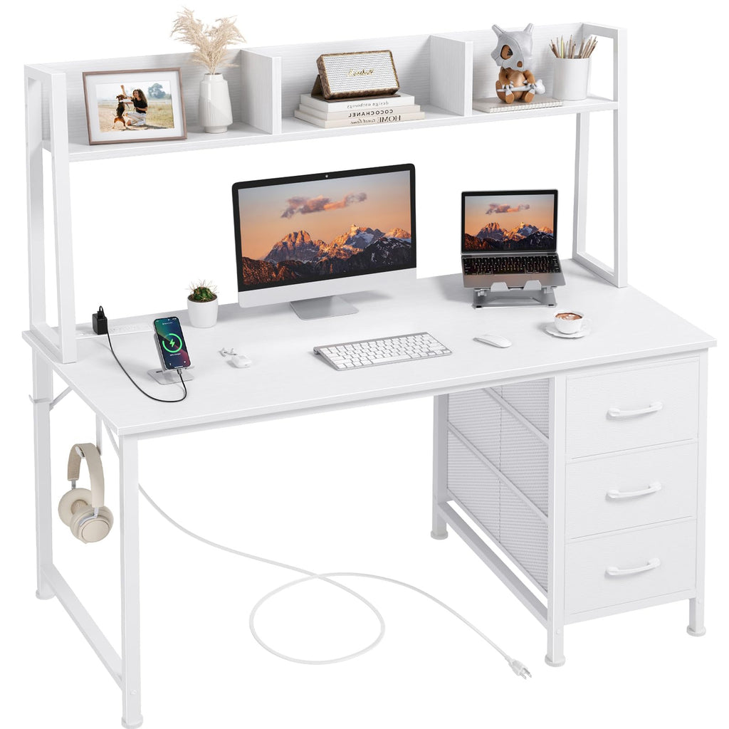 White Computer Desk with Hutch & Drawers 47 Inch R872