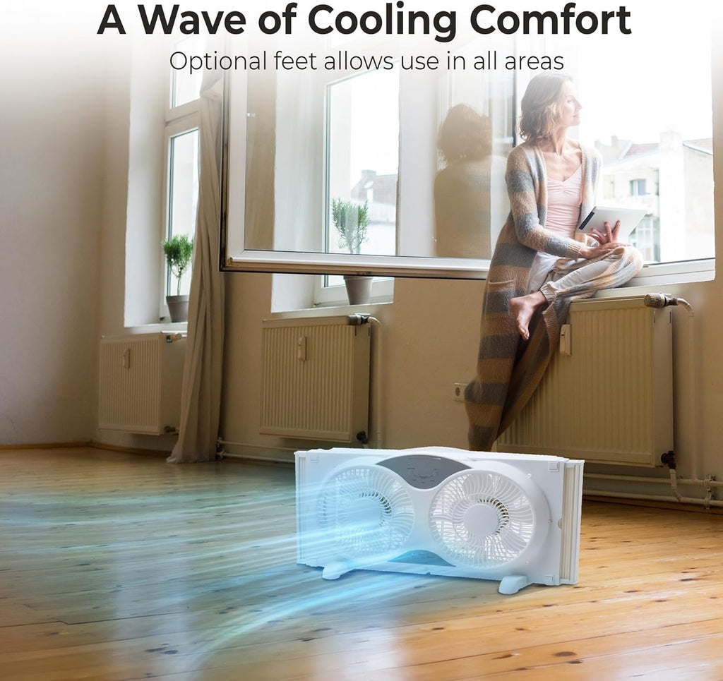 9” Window Fan with Remote Control, 3 Speed Dual Fans, White V603