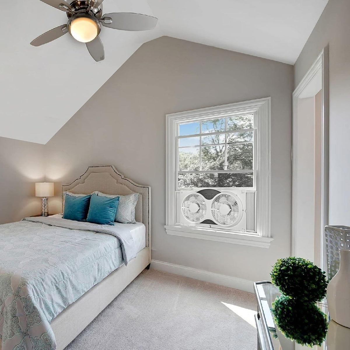 9” Window Fan with Remote Control, 3 Speed Dual Fans, White V603