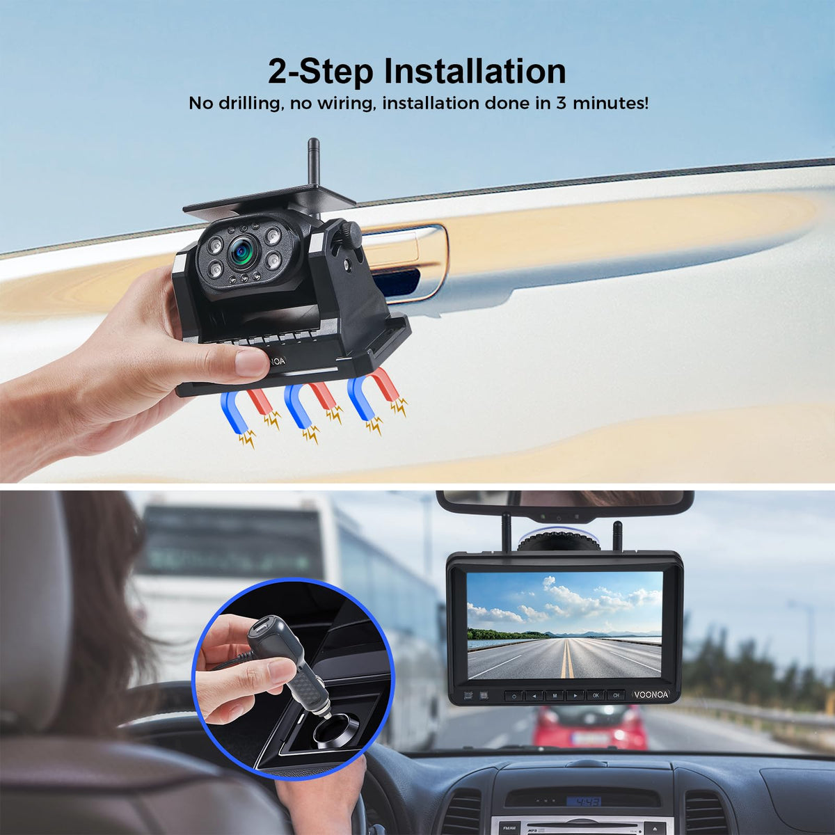 Magnetic Wireless Backup Camera with 7'' HD 1080P DVR Monitor System T2517