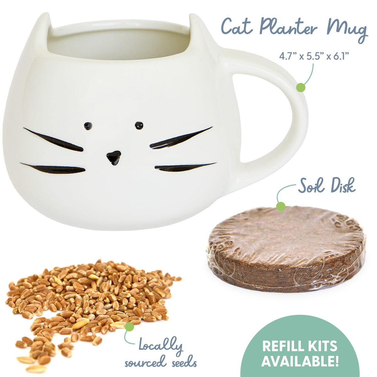 Organic Cat Grass Growing Kit with Seed Mix Soil and White Planter X484