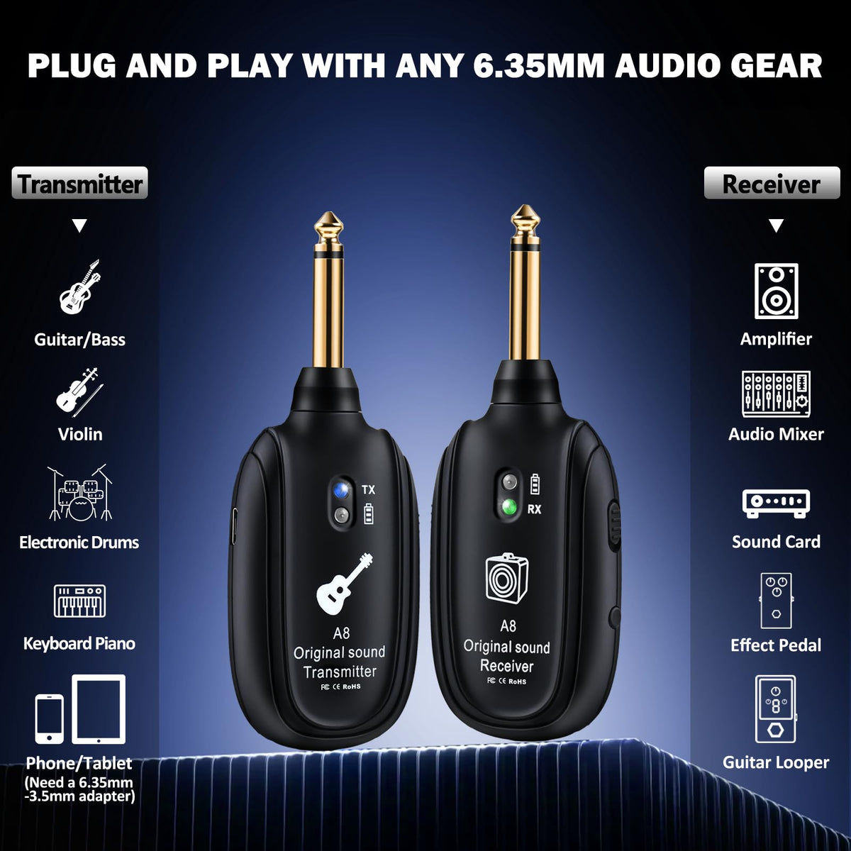 Wireless Guitar System UHF 2 Modes K8445
