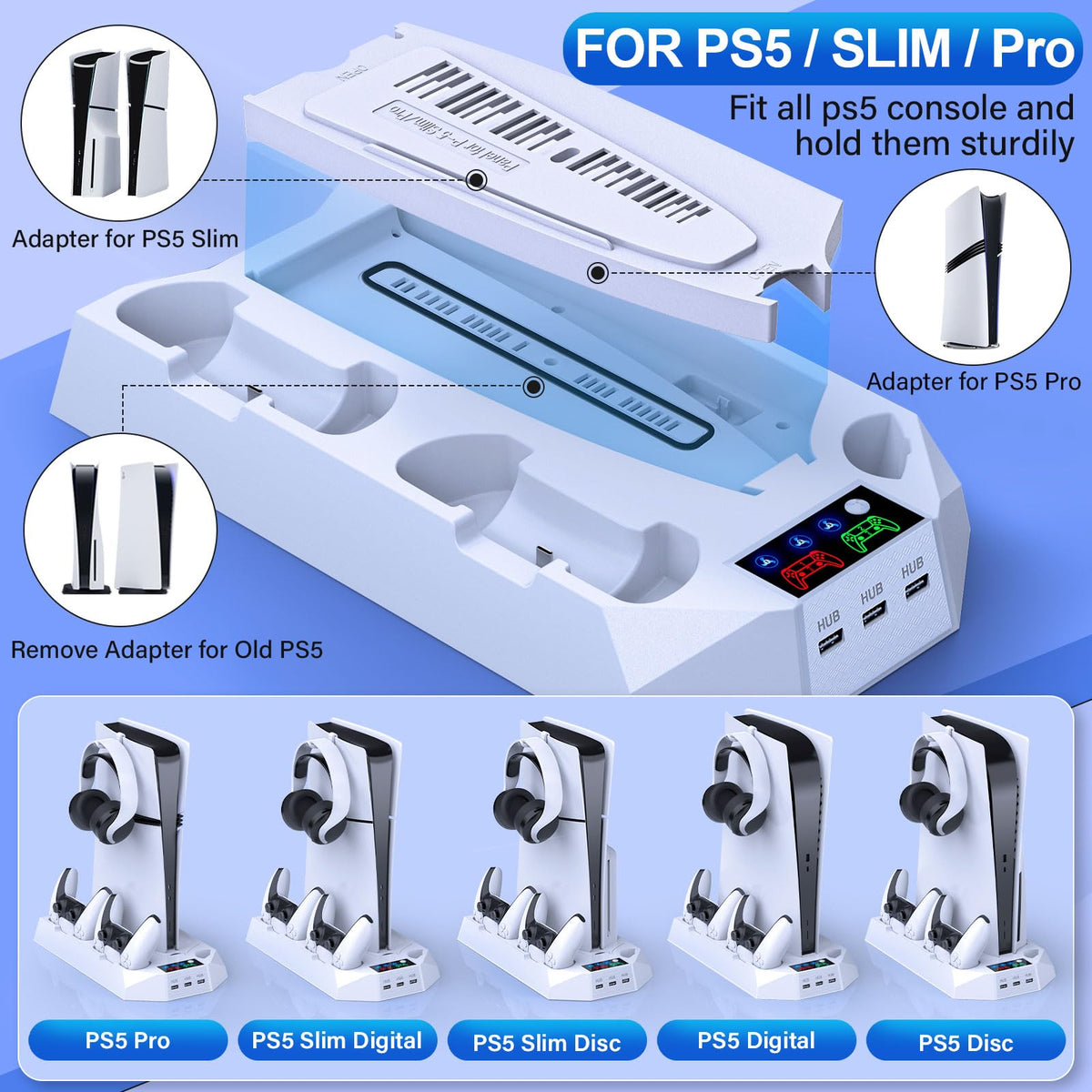 PS5 Cooling Stand with Controller Charging Station, White S3699