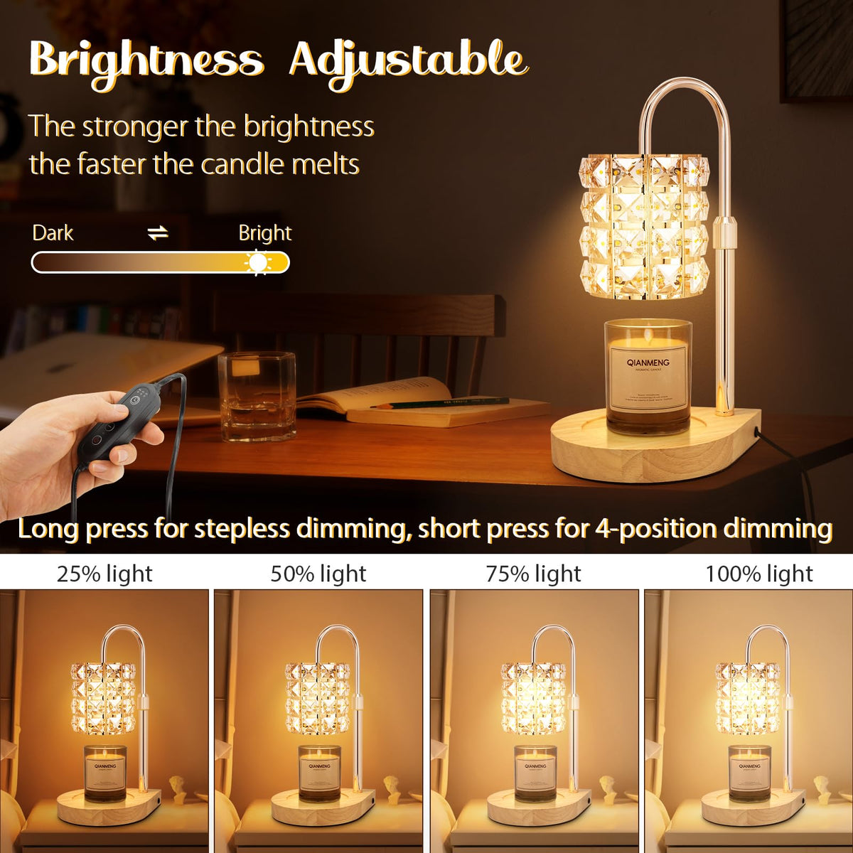 Candle Warmer Lamp with Timer, 2 Bulbs, Gold W1967