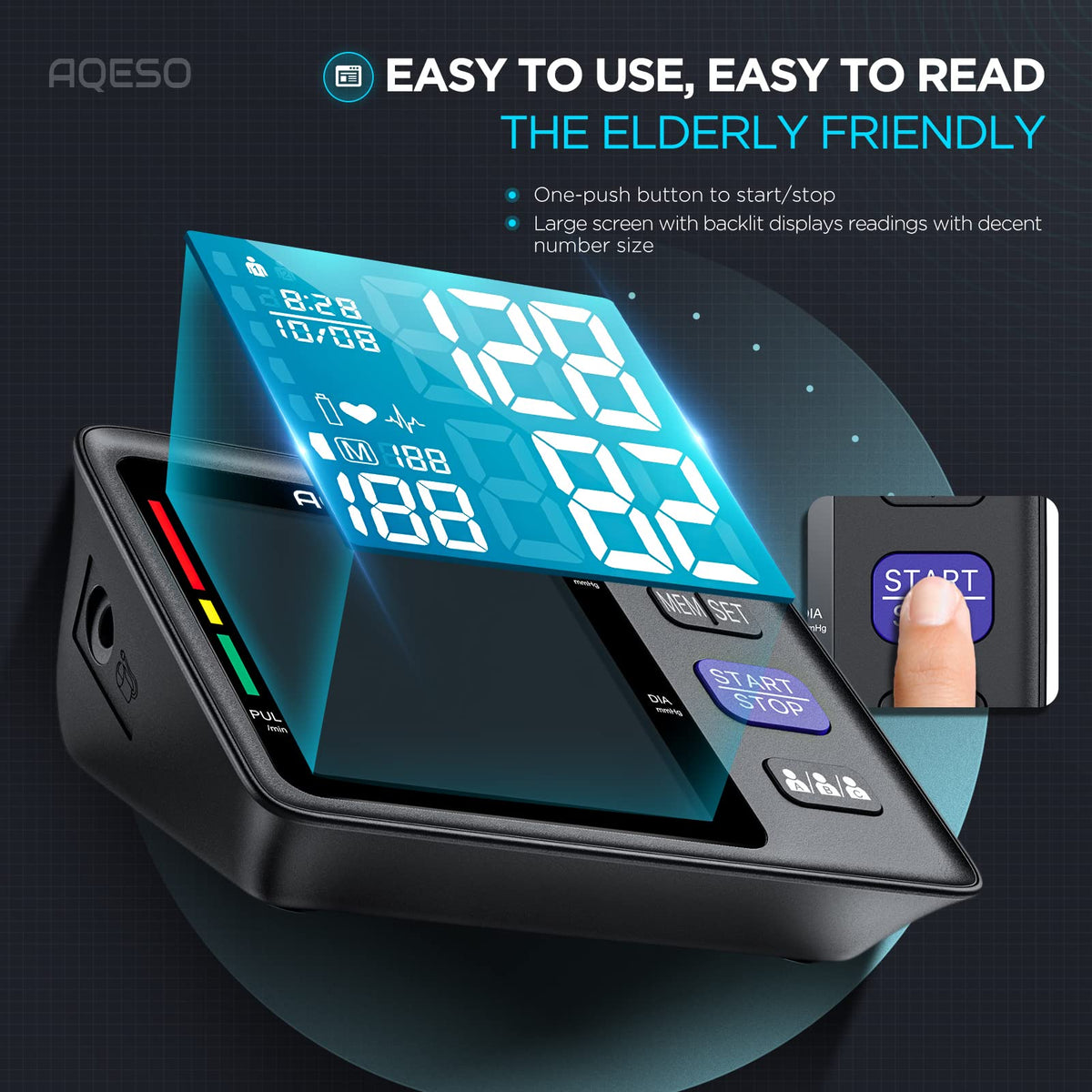 Blood Pressure Machine Upper Arm, 3 Size Cuffs, Automatic Digital BP Monitor, Large Backlit LCD C74856
