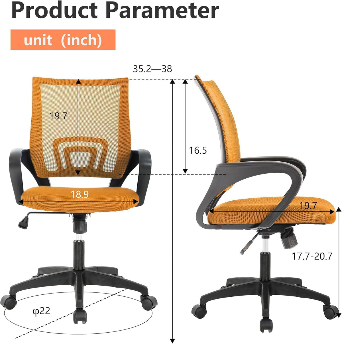 Orange Mesh Mid-Back Office Chair O318