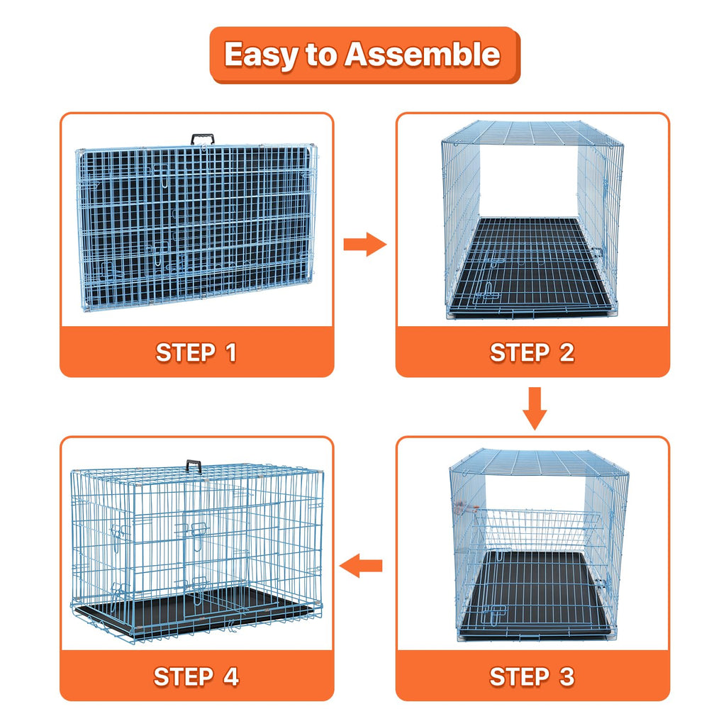 Folding Metal Dog Crate with Plastic Tray & Divider T94339