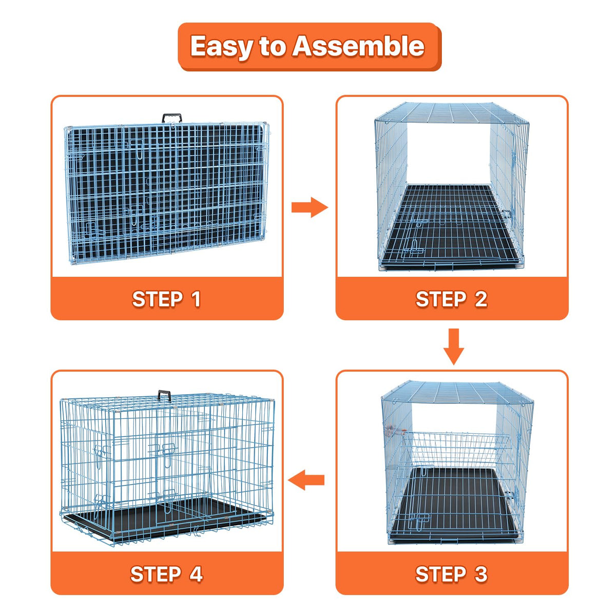 Folding Metal Dog Crate with Plastic Tray & Divider T94339