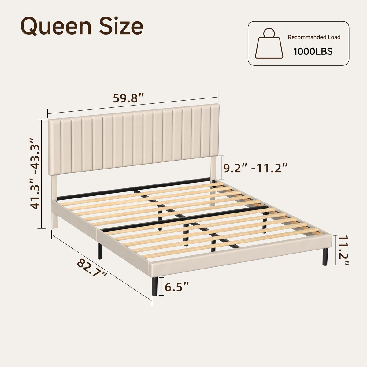 Beige Queen Velvet Bed Frame I42260